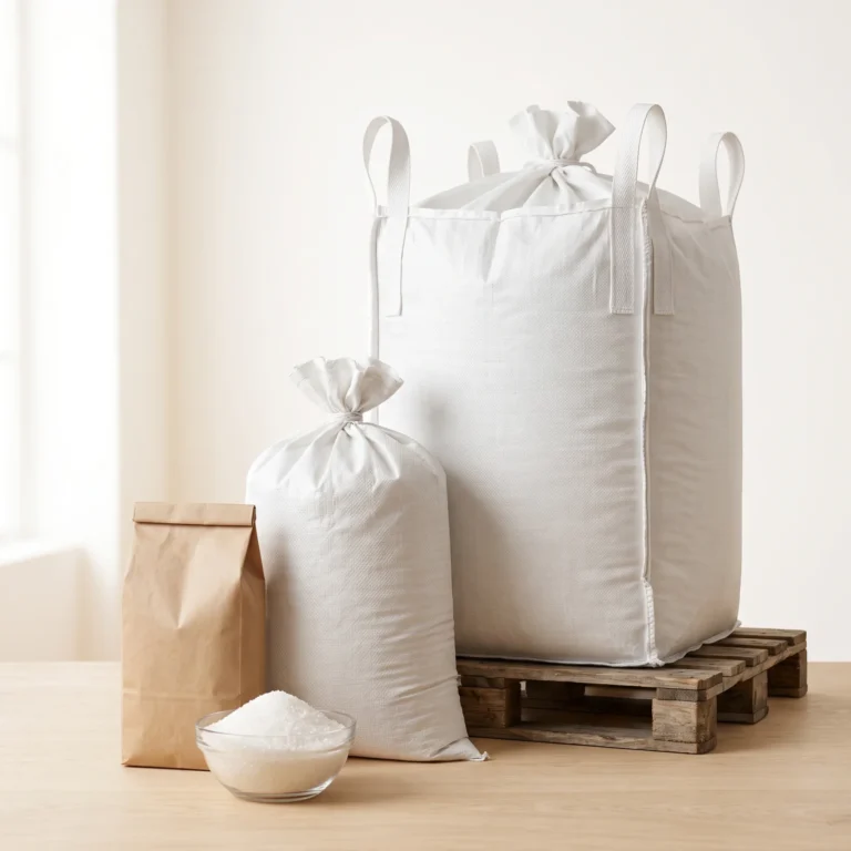 Kristálycukor három kiszerelésben: 1 kg-os zacskó, 25 kg-os zsák és 1000 kg-os big bag